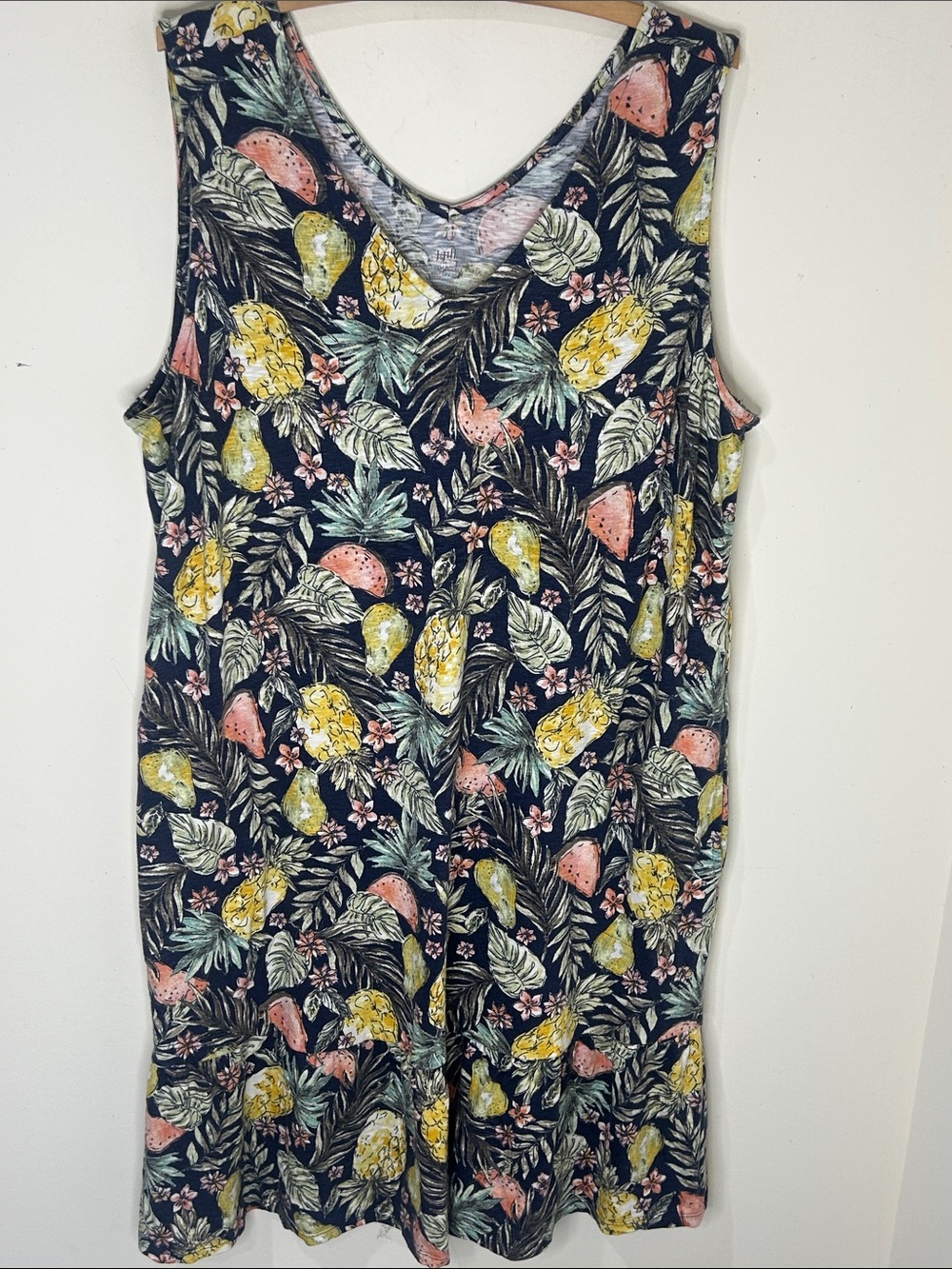 J. JILL Flounced Hem Double V-Neck Tropical Fruit Knit Tank Dress Size XL - Picture 13 of 13